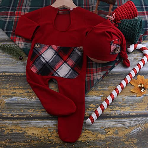 Christmas Newborn Baby Photo Shoot Props Outfits Crochet Clothes Santa Claus Red Hat Pants Photography Props - color: Claret