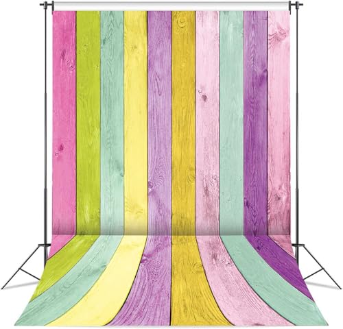 XCKALI Colorful Wood Photography Background Colorful Rustic Wooden Texture Easter Backdrop Party Decor Photo Props (8x10ft) - size: 8x10ft