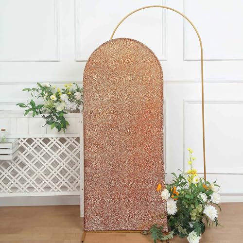 Efavormart 5ft Shiny Antique Gold Spandex Fit Round Top Backdrop Frame Stand Cover, 2-Sided Metallic Sparkly Wedding Arch Cover - color: Antique, size: 5 FT