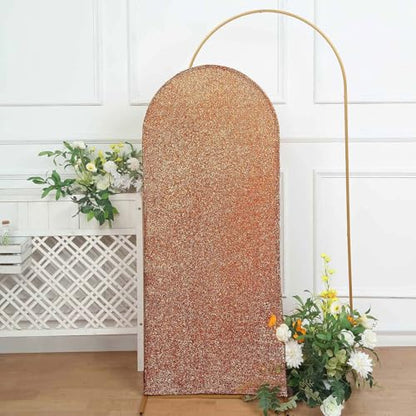 Efavormart 5ft Shiny Antique Gold Spandex Fit Round Top Backdrop Frame Stand Cover, 2-Sided Metallic Sparkly Wedding Arch Cover - color: Antique, size: 5 FT