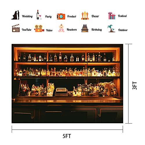 Bar Photo Backdrop Vinyl 5x3ft Wine Cafe Restaurant Drink Shelf Photography Backdrops for Friendsmas Party Urban Club Speakeasy Room Wall Art Photo Backgrounds Videos Photo Backdrop BJLSPH1580 - size: 5x3ft