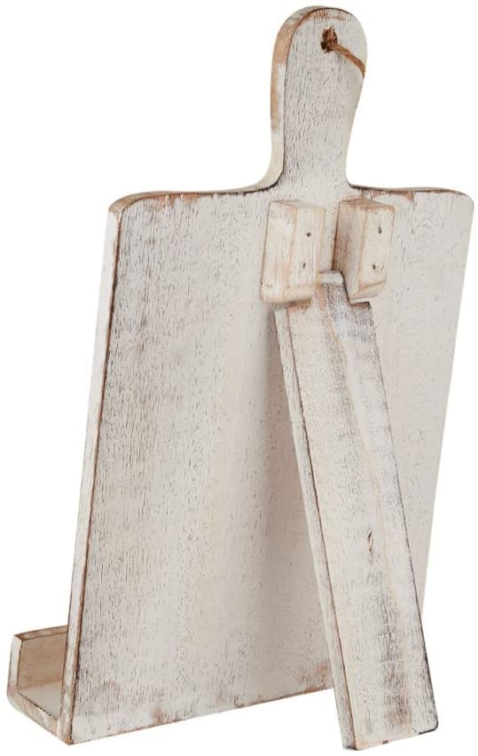 Wedding Gifts Wooden Cookbook Stand Chopping Board Style Foldable Recipe Book Stand Holder Easel for Kitchen Text Book Tablet L 9.5 x B 1.5 x H 14 inches (White) Cooking Gifts - color: White