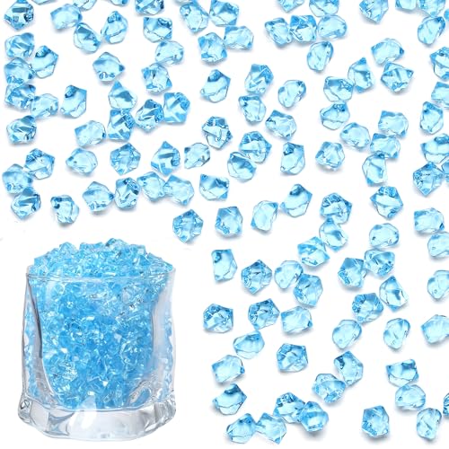 LAIDANLA 500PCS Sky Blue Acrylic Gems Fake Ice Cubes Vase Fillers Blue Plastic Diamonds Fake Crushed Rocks for Centerpiece DIY Craft Party Table Scatter Prop Wedding Aquarium Fish Tank Decoration - color: Sky Blue