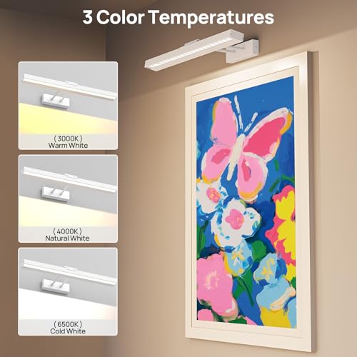PESUTEN Picture Light Battery Operated, 16in Wireless Art Light for Paintings CCT Dimmable Recharging Battery Picture Light with Remote Control for Gallery Dartboard Art Bedroom Bathroom 2pcs White - color: White - 2 Pieces