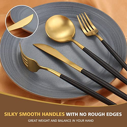 Matte Black Gold Silverware Set, Oliviola 40-Piece Stainless Steel Flatware Cutlery Set Service for 8, Satin Finish Kitchen Utensil Set, Dishwasher Safe - color: Blackgold, size: 40-piece