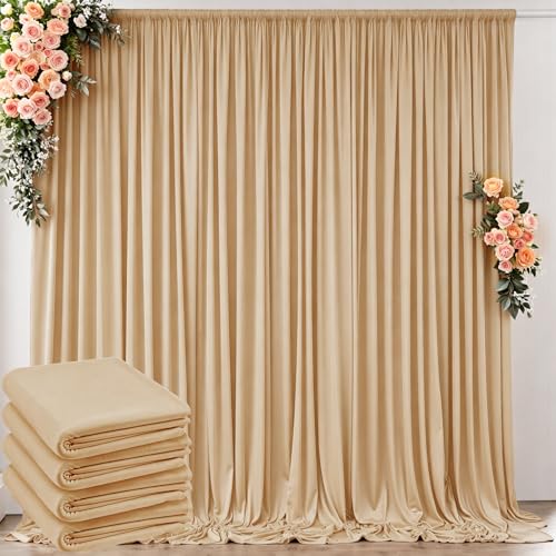 20 ft x 10 ft Wrinkle Free Champagne Backdrop Curtain for Parties, 4 Panels 10ft Polyester Champagne Photo Backdrop Drapes for Graduation Birthday Wedding Party Stage Curtains - color: Champagne, size: 5'(W) x 10'(H), 4 panels
