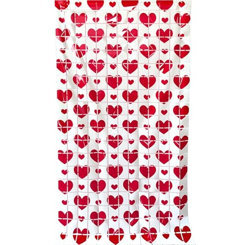 2 PCS Valentines Foil Curtain Backdrop, Valentines Day Party Decorations Red Pink White Heart Photo Booth Props for Valentine's Day Decor Birthday Wedding (A)