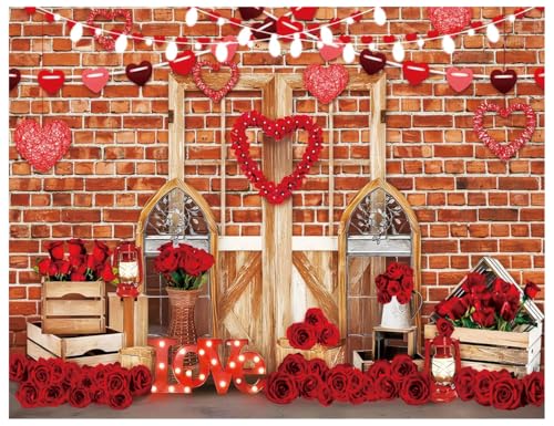 YYNXSY 7X5FT Valentine's Day Brick Wall Background Valentine backdrops for Photography Heart-Shaped Pendant, red Rose Photo Banner YY-5025 - color: Black