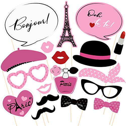 18PCS Booth Props Kit French Theme Photo Booth Props Favors for Birthday Wedding Baby Shower Party Decoration Supplies