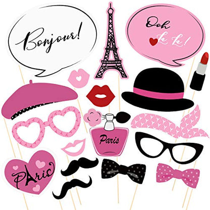 18PCS Booth Props Kit French Theme Photo Booth Props Favors for Birthday Wedding Baby Shower Party Decoration Supplies