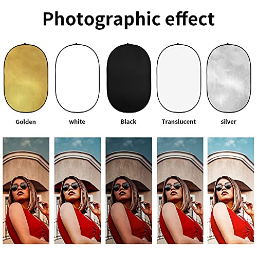 Godox 40"x60"/100x150cm Collapsible Photography Light Reflector, 5-in-1 Oval Multi Disc Diffuser with Carrying Bag - Gold, Silver, Black, White, Translucent for Studio Outdoor Lighting - size: 40"x60"/100x150cm
