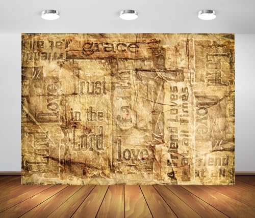 12x10ft Fabric Vintage Christian Backdrop Devoted Faith and Grace Reconciliation Jesus Background Old Grunge Newspaper Paper Textured Backdrop Religious Church Easter Banner Decor Photo Props - size: 12x10FT