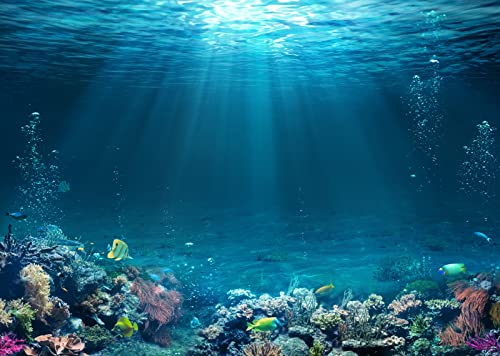 BELECO Underwater World Backdrop 7x5ft Fabric Undersea Backdrop for Photography Under The Sea Tropical Fish and Corral Deep Sea Sunlight Seabed Background Undersea Party Decor Photo Studio Props - size: 7x5FT