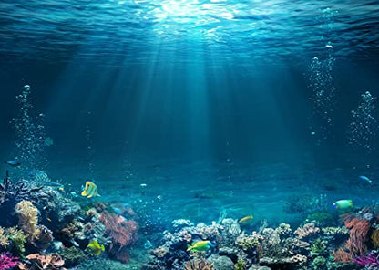 BELECO Underwater World Backdrop 10x8ft Fabric Undersea Backdrop for Photography Under The Sea Tropical Fish and Corral Deep Sea Sunlight Seabed Background Undersea Party Decor Photo Studio Props - size: 10x8FT