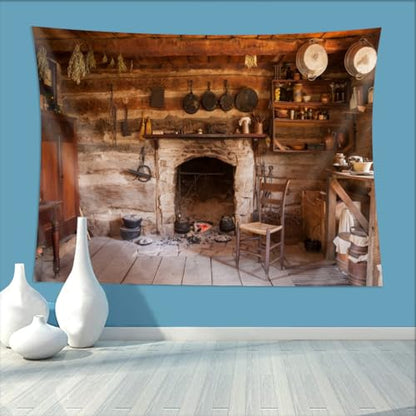 10x8ft Rustic Kitchen Backdrop Rustic Old Rural Farmhouse Interior Homestead Western Antique Inn Restaurant Room Fireplace Background Kids Adults Portrait Photo Studio Props - size: 10x8FT
