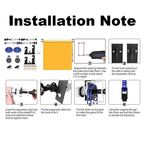 Photography Double Roller Wall Mounting Manual Background Support System, with 2 x Dual Purpose Double Hook, 4 x Expand Bar, 2 x Chain, Load Capacity: 22lb/10kg