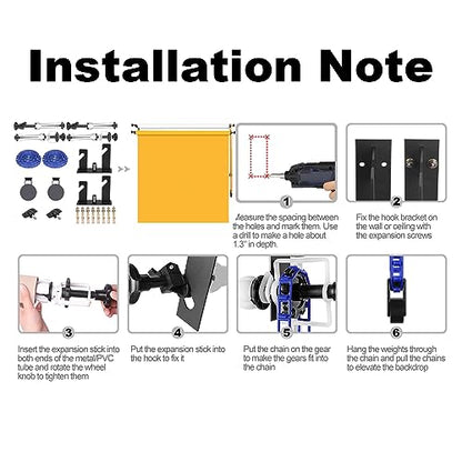 Photography Double Roller Wall Mounting Manual Background Support System, with 2 x Dual Purpose Double Hook, 4 x Expand Bar, 2 x Chain, Load Capacity: 22lb/10kg