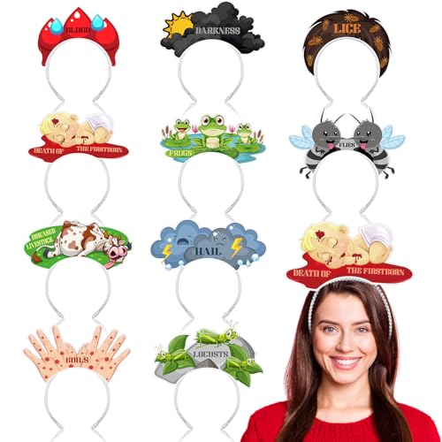 Blosssound 10 Pcs Passover Headbands Ten Plagues Party Favor Gift Passover Paper Head Bopper Cartoon Animal Pesach Headwear Seder Dress up Party Costume Accessories Photo Prop Decoration Supplies - style: Passover