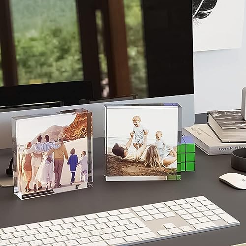 HELPLEX 5 Pack 4x4 Acrylic Picture Frames, 20mm Thicker Frameless Clear Frame Double Sided Magnetic Frame, Free Standing Desktop Display Stand Acrylic Frames - size: 4x4(5 PACK)