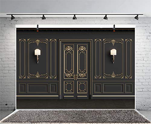 Leyiyi 8x5ft Vintage Room Inside Backdrop European Frame French Door Modern Castle House Cementery Wall Vintage Lantern Photo Background Cowboy Kids Birthday Portrait Studio Prop Vinyl Wallpaper - color: Black, size: 8x5ft