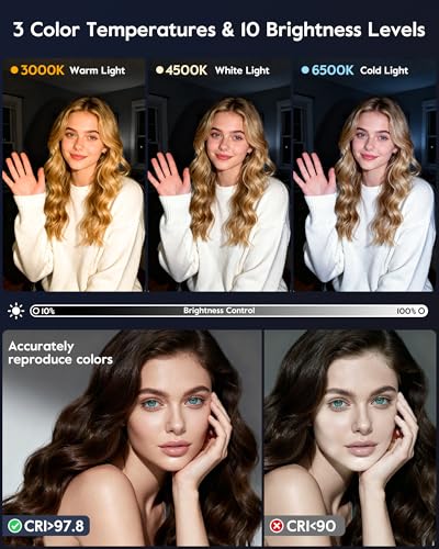 Dimmable Ring Light with Stand for Desk, Adjustable Desk Light for Video Recording, 30 Light Modes Video Conference Lighting, Zoom Lighting for Computer, Webcam, Podcast, Calls, Home Office, CRI 97.8 - size: 1 Pack