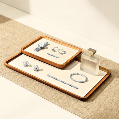 Solid Wood Jewelry Display Flat Tray for Rings Earrings Necklace Bracelet, Jewelry Photograph Display(Beige,L) - color: Beige, size: 20 * 18 * 1.5cm