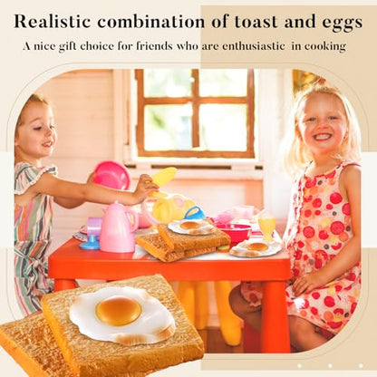 Soulchen 4 Pcs Fake Prop Food with Fake Bread and Fried Egg Realistic Artificial Simulation Toast Faux Egg Model for Home Kitchen Cabinet Shops Display Photography Sample Prank Prop
