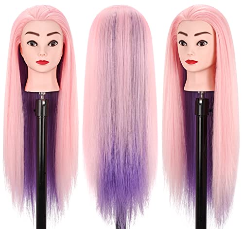 Mannequin Head with Hair, Beauty star 29" Cosmetology Doll Dressing Head for Hair Styling, Manikin Head to Hairstylist Practice on, Hairdressing Training Braiding Heads with Clamp Stand - color: Pink