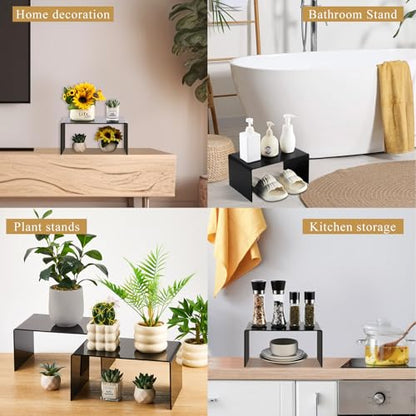 RattanView 2 Pcs 12 Inch Large Acrylic Risers Display Stands 5 mm Thick Acrylic Shelf Riser Showcase for Collectibles Jewelry Cupcakes Food Figures Perfume Cabinet (Black) - color: Black, size: 12 Inch, 5 mm