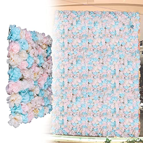 LOYALHEARTDY 12 Pack Artificial Flower Wall Panels 24" x 16" Blue & Pink Faux Hydrangea and Rose Artificial Flower Backdrop Panels for Wedding Party Event Flower Wall Decor - color: 12 Pcs, Blue+pink+yellow