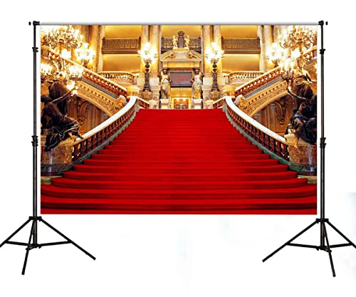 Red Carpet Backdrop, Golden Palace Gorgeous European Hall Photo Backdrop, Vinyl 5x3ft Prom Picture Photo Studio Props BJXTGU2 - color: Red, size: 5x3ft