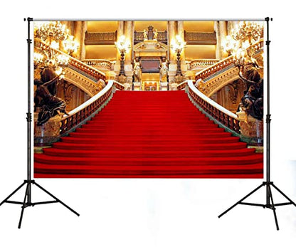 Red Carpet Backdrop, Golden Palace Gorgeous European Hall Photo Backdrop, Vinyl 5x3ft Prom Picture Photo Studio Props BJXTGU2 - color: Red, size: 5x3ft