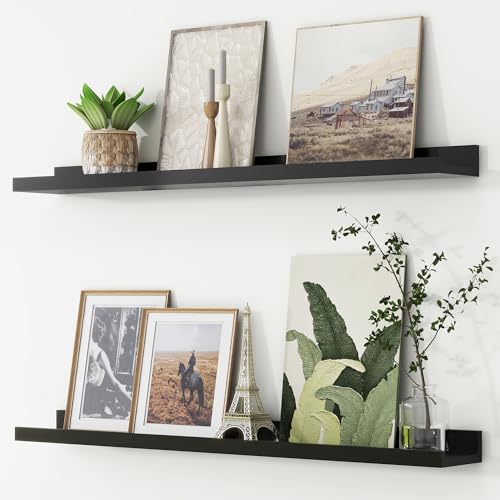 FLYJOE Picture Ledge Shelf, Floating Shelves Set of 2, 36 Inches Nursery Book Shelves for Toys Storage, Kids Bookshelf Wall Mounted for Living Room Bedroom Decor Books Photo Frames, Black - color: Black, size: 36'', Set of 2
