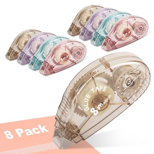 Double Sided Tape Roller 8 Pack - Scrapbook Tape Runner for Crafts, Scrapbooking, Journaling, Acid-Free & Photo-Safe Adhesive for Paper, Gift Wrap, School Projects, Mothers Day Gifts (0.3 in x 26 ft)