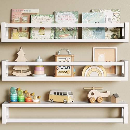 TidyCorner Upgraded Thick Floating Shelves - 24 Inch Multi-Use Wall-Mounted Bookshelves for Kids and Nursery, Ideal for Books, Toys, Spice Rack, Decor - White - color: White, size: 23.60 Inch