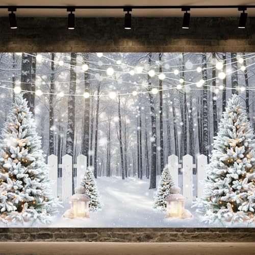 7X5ft Winter Scene Photography Backdrop Wonderland Snowflake Tree Snow Background Photo Christmas Party Decoration Bokeh Glitter White Snow Forest Landscape Party Photo Booth Studio Props - color: winter, size: 7X5FT
