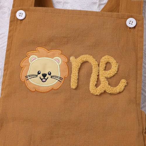 IMEKIS Baby Girls Boys Boho 1st Birthday Outfit Backless Overalls Romper for Cake Smash Photo Shoot - color: Brown Lion One, size: 9-12 Months