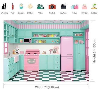 Renaiss Fabric Kitchen Backdrop 7x5ft Baking Cooking Party Wall Background Kitchen Interior Scene Photography Backdrops for Girls Kids Video Shooting Photo Studio Props - size: 7Wx5H FT