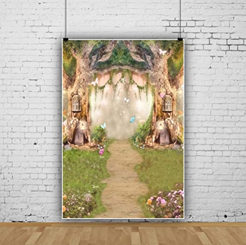 Leowefowa 6.5x10ft Vinyl 1st Birthday Backdrop Fairytale Forest Enchanted Flower Baby Shower Photo Background for Birthday Party Photoshoot Newborn Baby Kids Children Studio Props Photography Banner - size: 6.5x10ft