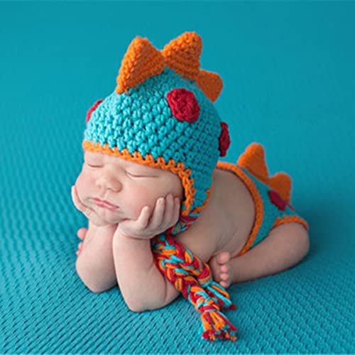 JIAHG Newborn Baby Photography Props Crochet Knitted Outfit Cute Dinosaur Hat & Pants Boys Girls Photoshoot Halloween Costume - color: Blue Dinosaur