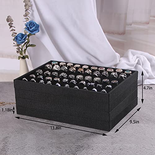 Julysky 4 Pcs/set Stackable Jewelry Organizer Trays for Drawer,100 Slots Ring Tray，Necklace Tray,12 Grid,24 Grid Jewelry Displays for Selling,Black - size: 100slot+Necklice+12grid+24grid