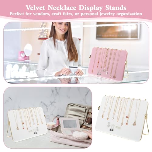 1 Pack Double-Sided Velvet Necklace Display Stand – Pink & White Jewelry Organizer Holder for Vendors, Craft Shows, Exhibitions (14 x 10 Inches, Metal Frame)
