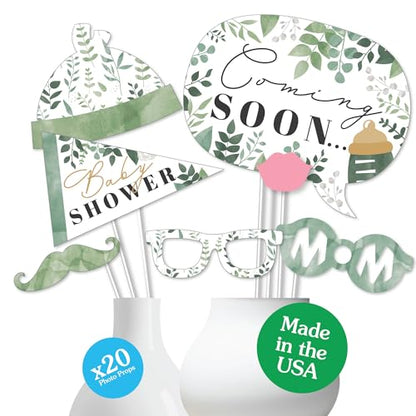 Big Dot of Happiness Boho Botanical Baby Shower Photo Booth Props Kit - Premium 20-Piece Set with Sticks, DIY Party Decorations, Professional Studio Quality - color: Boho Botanical