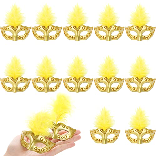 LIYDE 12PCS Mini Masks for Mardi Gras Decoration Masquerade Party Supplies Mini Decorative Masks for Decor - color: Gold