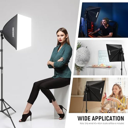 NEEWER 16x16in/40x40cm Softbox with E26 Porcelain Socket/Power Cord/White Diffuser/Stand Adapter, Durable Nylon Softbox Lighting Modifier for Studio Photography Lighting, SF4040 (US Plug) - size: 40X40cm