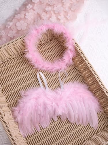 Holibeat 0-6M Newborn Baby Angel Wings with Feathers Newborn Photography Posing Props with a Headband (pink1) - color: pink1