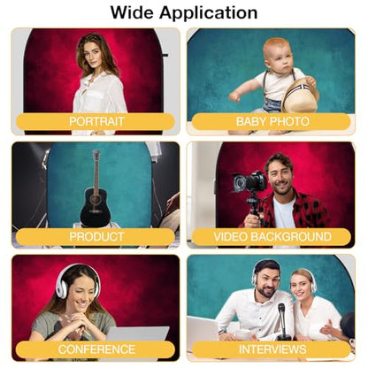 Kate Collapsible Backdrop Pop Up Backdrops Portable Red Cyan Photo Background, Video Conference, Portrait Photography, 5x6.5ft - color: Red
