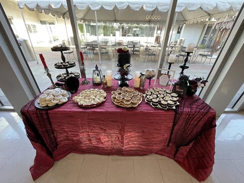 YOUR CHAIR COVERS - 90 x 132 inch Rectangular Crinkle Taffeta Tablecloth - Burgundy, Rectangle Table Linens for 6 ft Rectangular Tables, Wedding Crushed Table Cloth - color: Burgundy, size: 132" x 90" (Rectangular)
