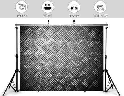 10x7ft Black Diamond Plate Metal Backdrop Textured Industrial Surface Photography Background for Steampunk Events Industrial Party Tapestry Decorations Banner Photo Booth Props - size: 10x7ft