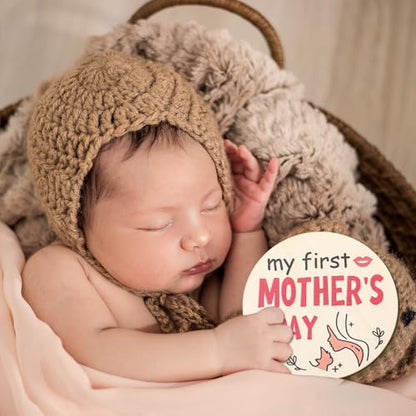 7pcs My First Holiday Baby Milestones Cards, My 1st Signs of 14 Holidays Wooden Circles New Baby Sign Double Sided Baby Discs Announcement Newborn Photo Props for Baby Shower Party Supplies Gift